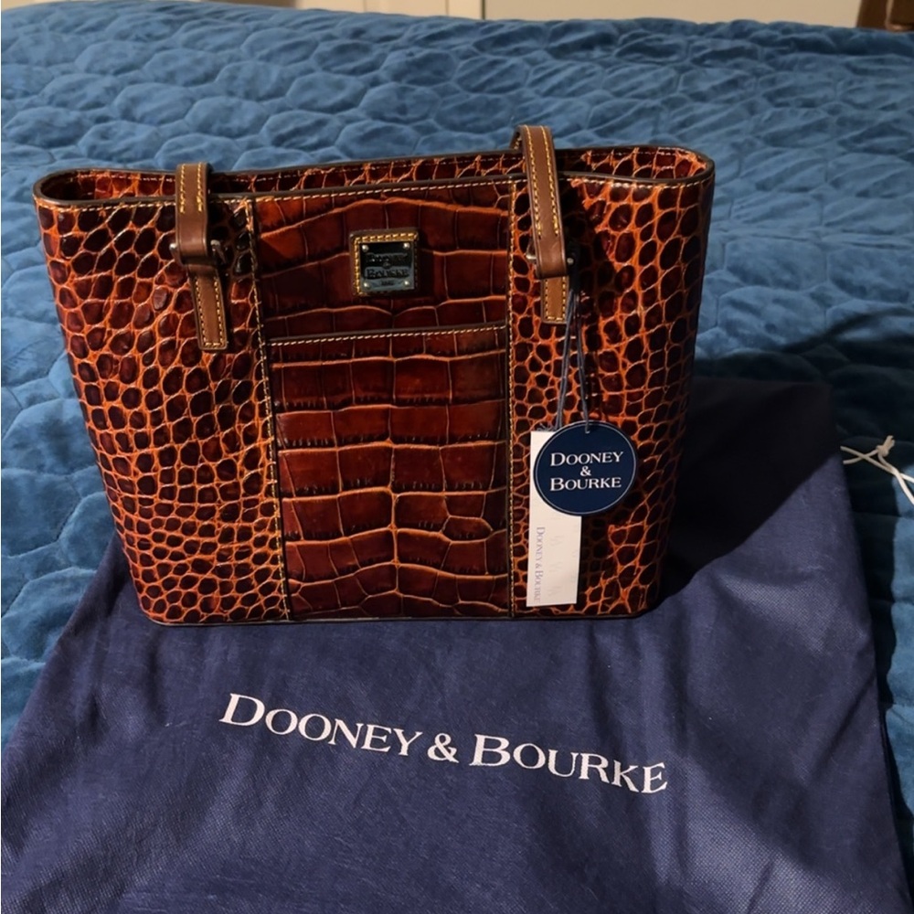 Dooney & Bourke Croc Embossed Tote Bag - Brown